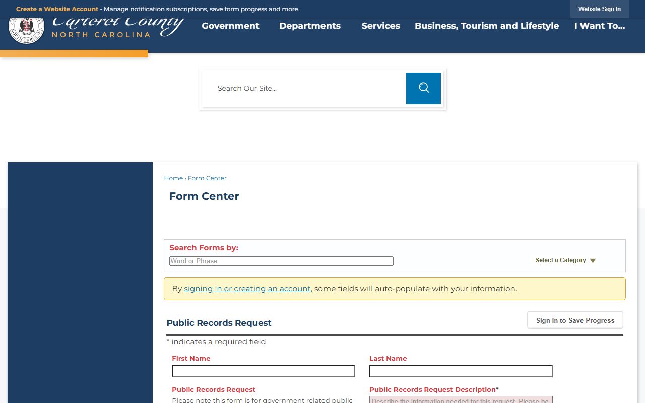 Carteret County mugshot public records request form