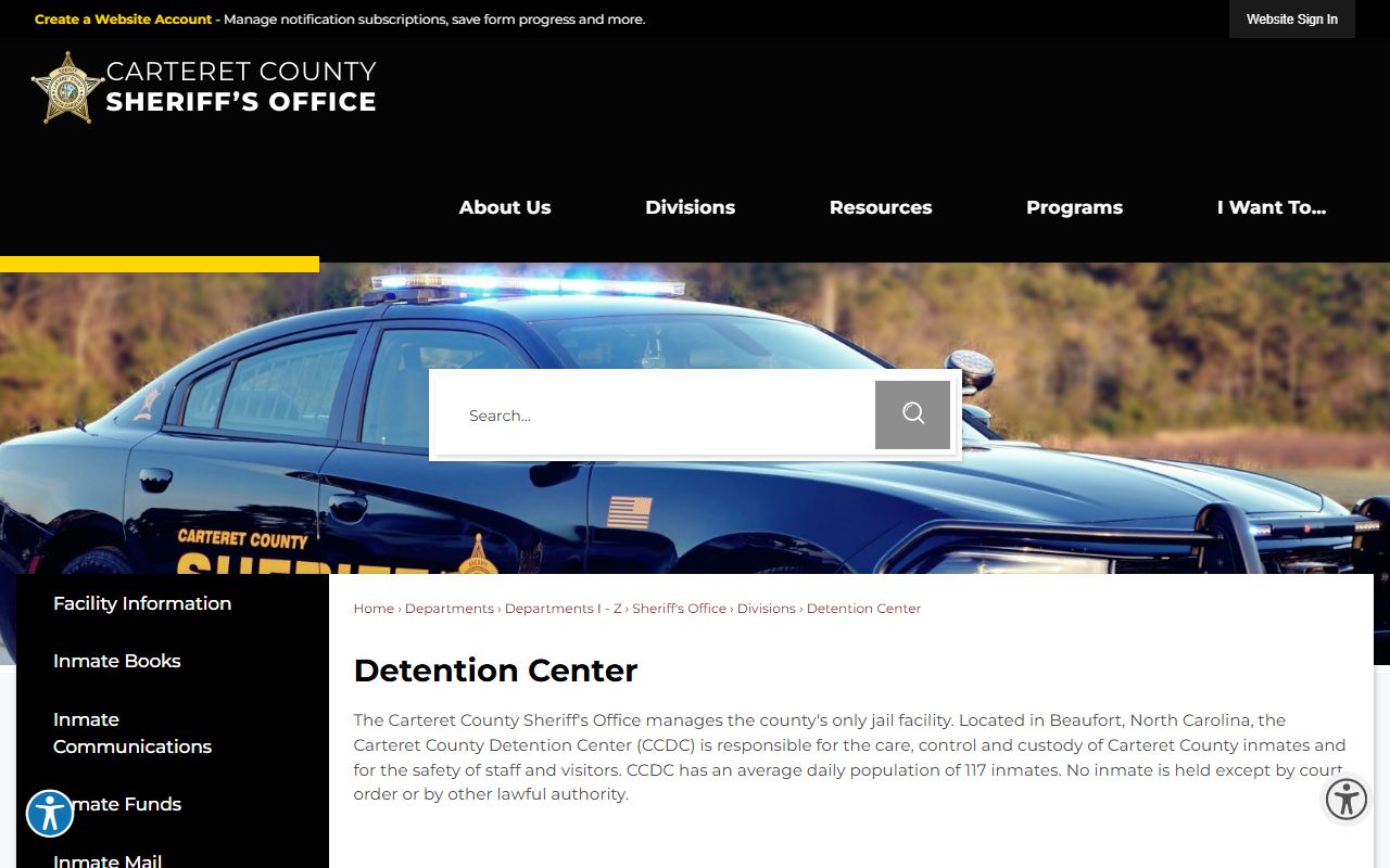Carteret County Detention Center official inmate information page